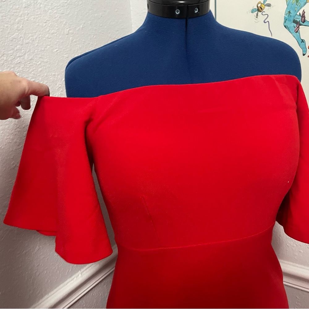 Red off the shoulder cocktail dress